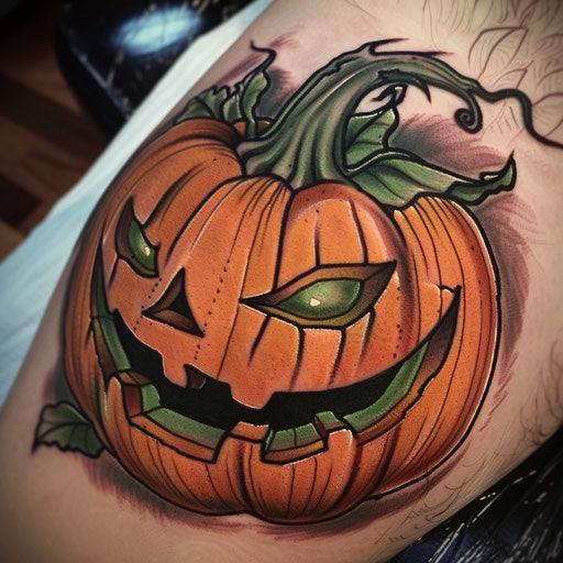 Vintage style Halloween pumpkin tattoo