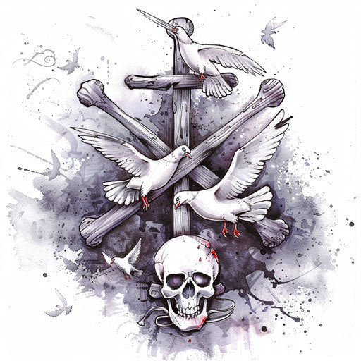 Peaceful sketch of Jolly Roger with white doves