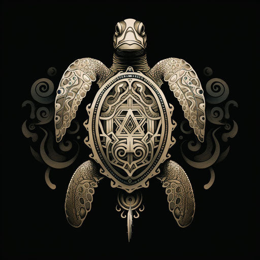 New Zealand tribal turtle tattoo design in lithograph style