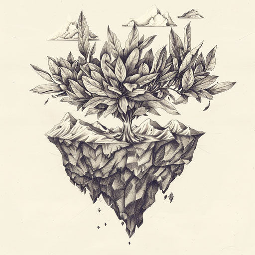 Fantastic floating isle of sage leaves