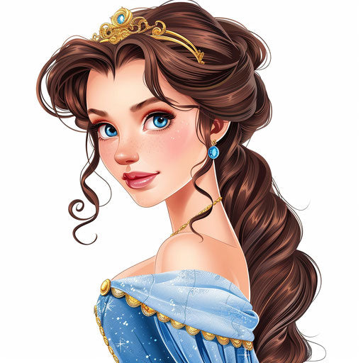 Princess illustration in photo realistic style with flat white background
