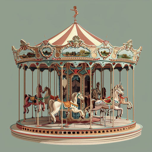 Carousel clipart with flat olive background and soft gradients