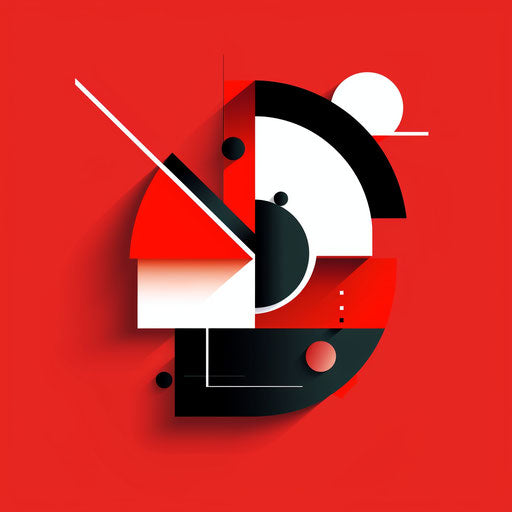 Contemporary digital marketing logo with abstract elements on red background