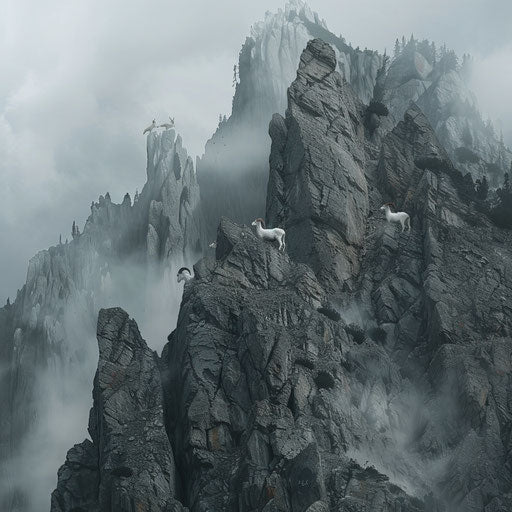 Mountain goats in a surreal mountain range
