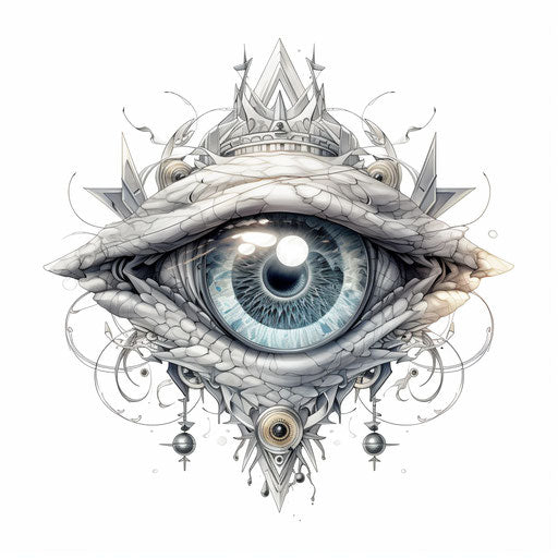 eye of the fish 2, digital graphic design, white and silver, occultist draftsman, mystic mechanisms