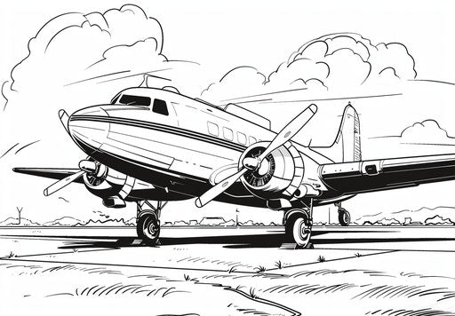 Cartoon airplane coloring page, subtle style
