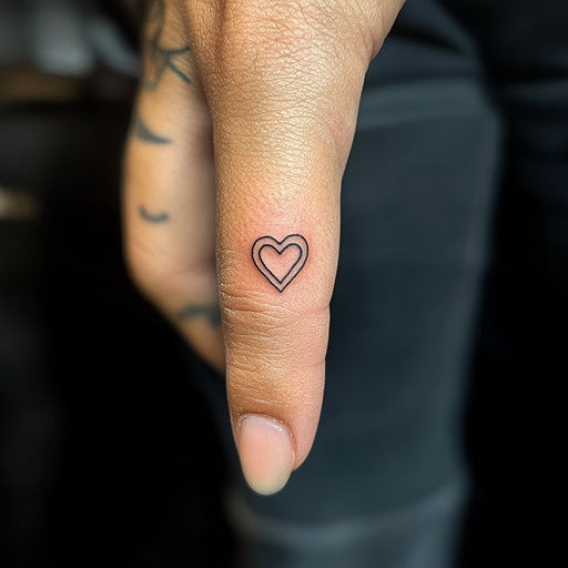 Heart tattoo on finger with clean minimalist style