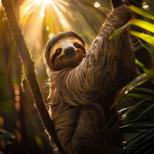 Giant sloth softly lit in its natural habitat