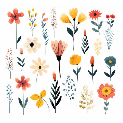 Minimalist spring flowers illustration on white background
