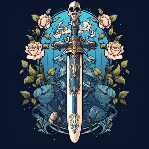 Sword and roses in tattoo design vector