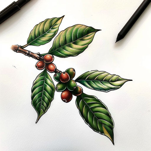 Elegant tattoo sketch of a coffee plant with berries