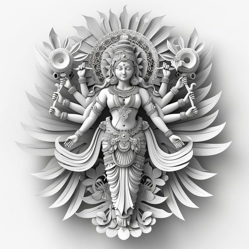 Durga clipart in photo realistic style with flat white background