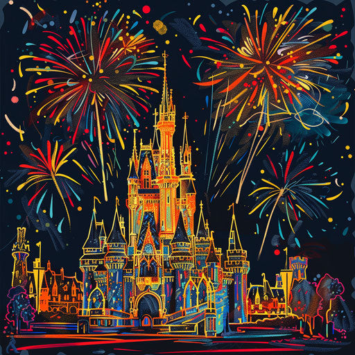 Colorful fireworks castle sketch