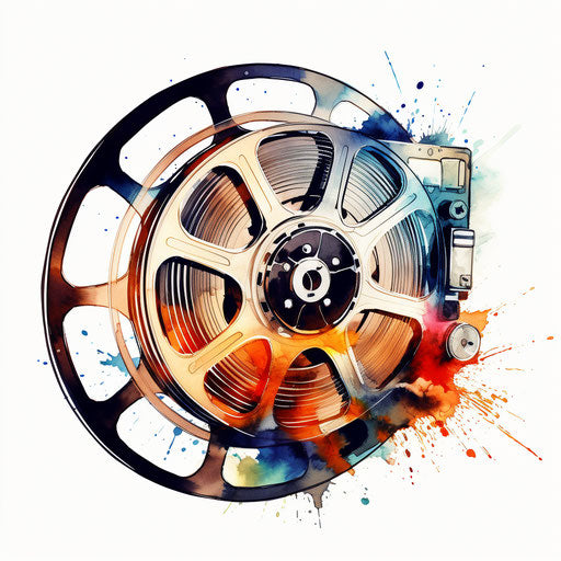 Film reel in Oil painting style on white background