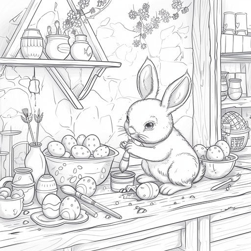 Bunny painting Easter eggs