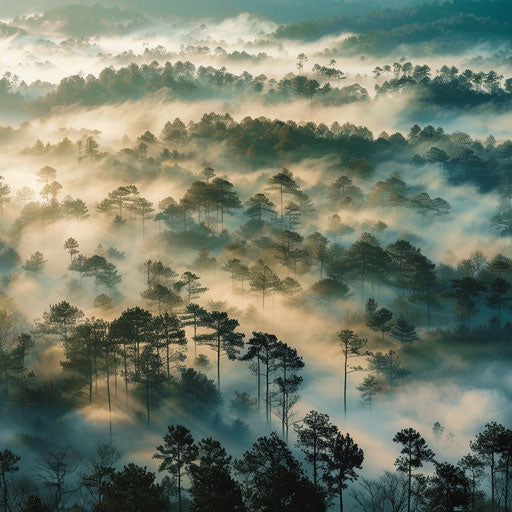 Misty forest at dawn