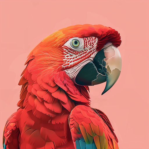 Realistic style parrot clipart with flat random background