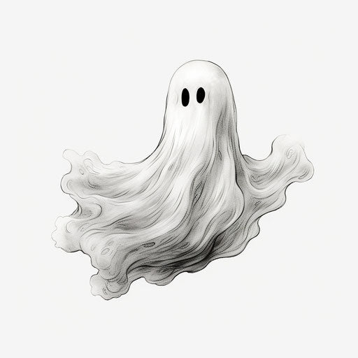 Doodle drawing of a ghost, animated style, rough texture, kawaii aesthetic
