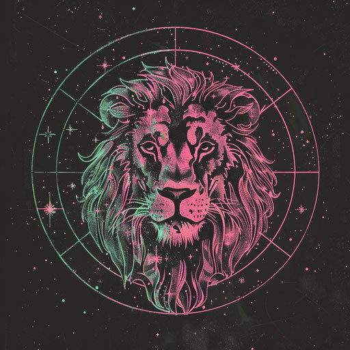 Stylish tattoo sketch of the Leo constellation in clipart flat style, in fluorescent pink and green tones