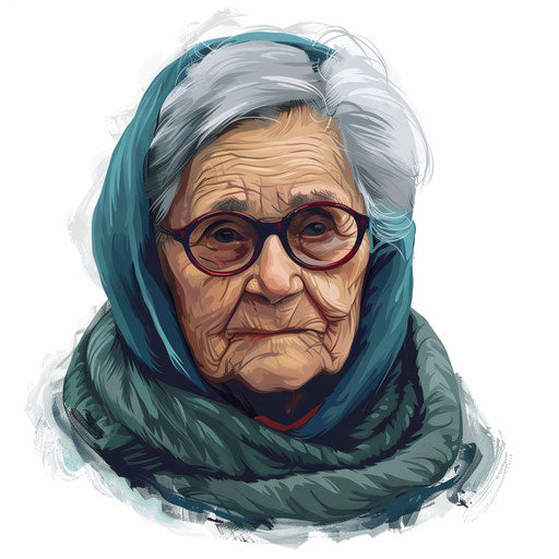 Old lady clipart in photorealistic style on white background