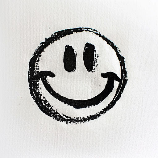 Minimalist black and white smiley face tattoo art, isolated on white