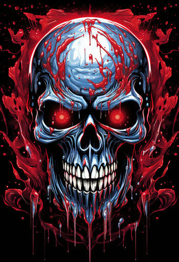Monster vampire skull and spray paint, pop art style, dark silver and light red, emphasis on facial expression, poster art