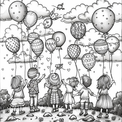 Children releasing balloons in the sky