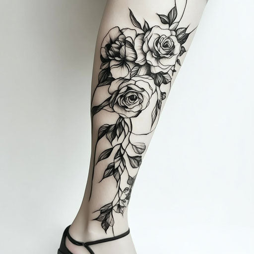 Lower leg tattoo sketch for females with gothic aesthetic
