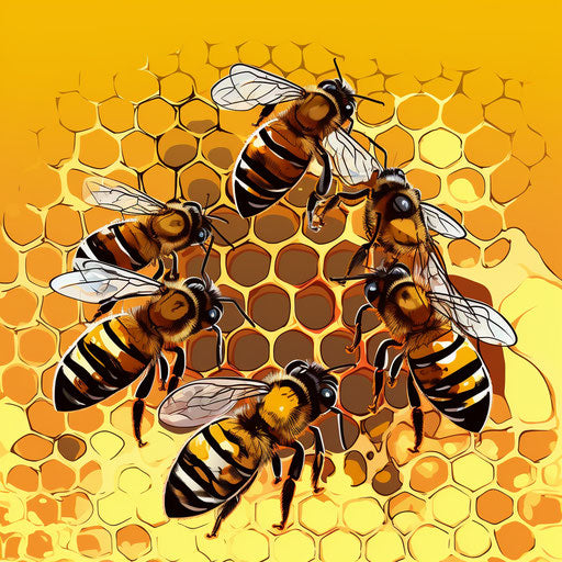 Bees on honeycomb vector illustration of a drawing