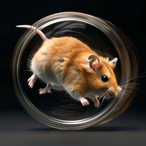 Syrian hamster on wheel in motion, in the style of Marsel van Oosten