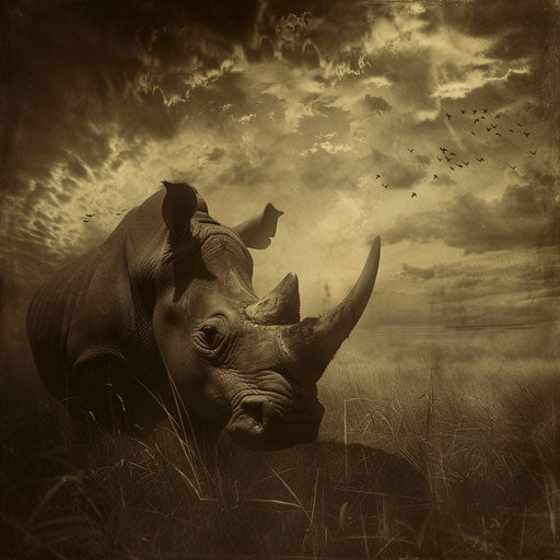 Rhino in an ethereal sepia scene