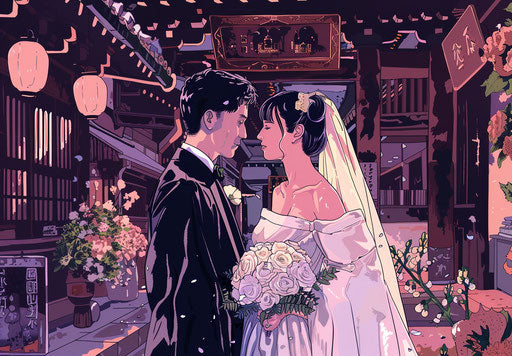 Groom in white wedding dress and bride in white dress