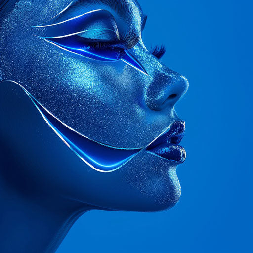 Realistic makeup clipart shines on flat royal blue background