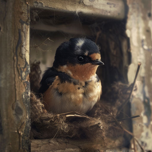 Barn swallow nestling in a cozy barn