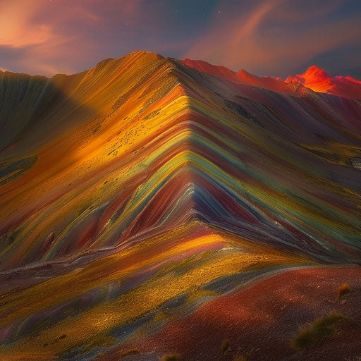 Rainbow Mountain illuminated by golden hour light