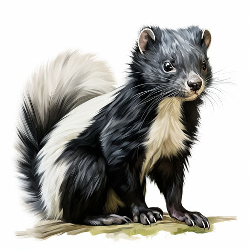 Skunk illustration in the style of Oil painting, on white background