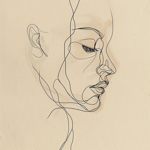 Elegant flat tattoo sketch of a human face with a single flowing line