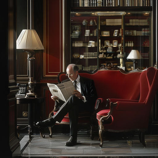 Businessman reading a newspaper in a classic and elegant lounge