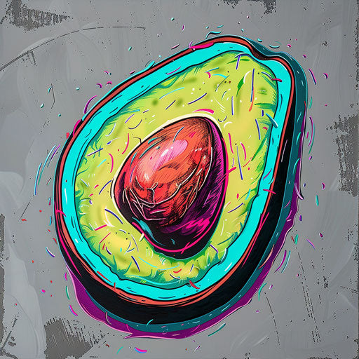 Elegant flat tattoo sketch of a sliced avocado