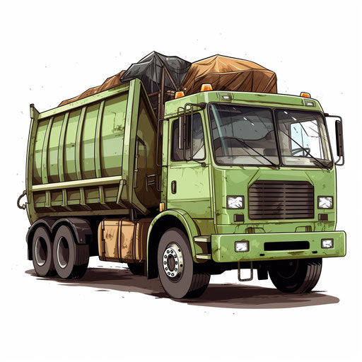 Garbage truck in the style of Chiaroscuro Art, on white