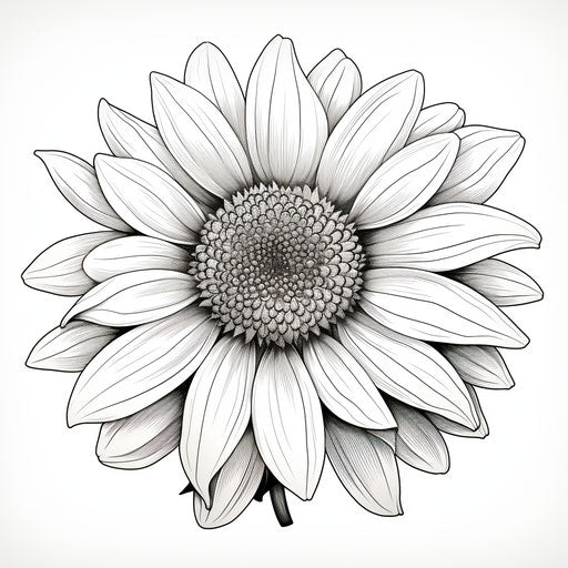 White Sunflower Flower Coloring Page, Minimalistic Sketch Style