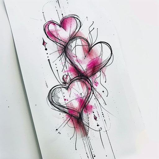 Romantic flat tattoo sketch for 13 tattoo with heart shapes and delicate pink and white shades