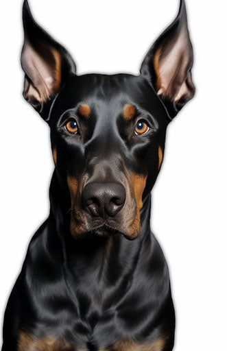 Doberman dog head with dog face, realistic attention to detail
