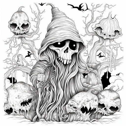 Halloween coloring pages in the style of emotive expressionism