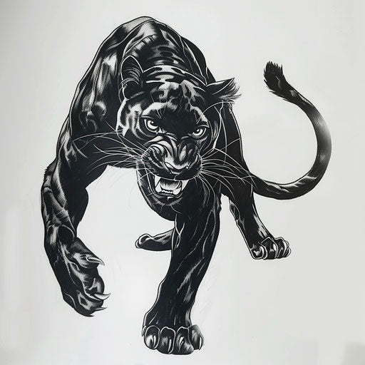 Sleek black panther tattoo design poised for attack
