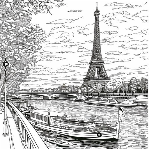 Eiffel Tower from the Seine, boats and water textures