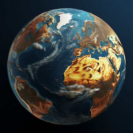 Earth globe with layered continents seen from space