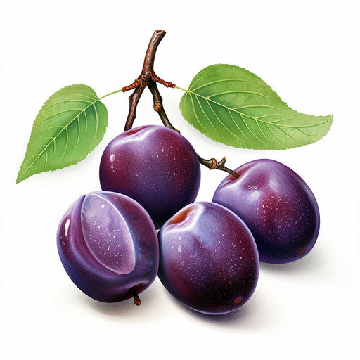Plum clipart in the style of Impressionistic Art, on a white background