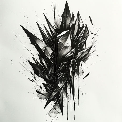 Bold and dark flat tattoo sketch with obsidian shards