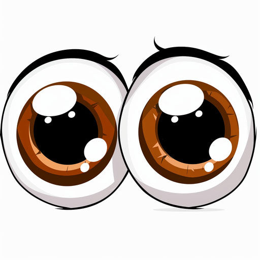Two cartoon eyes, one brown and the other white